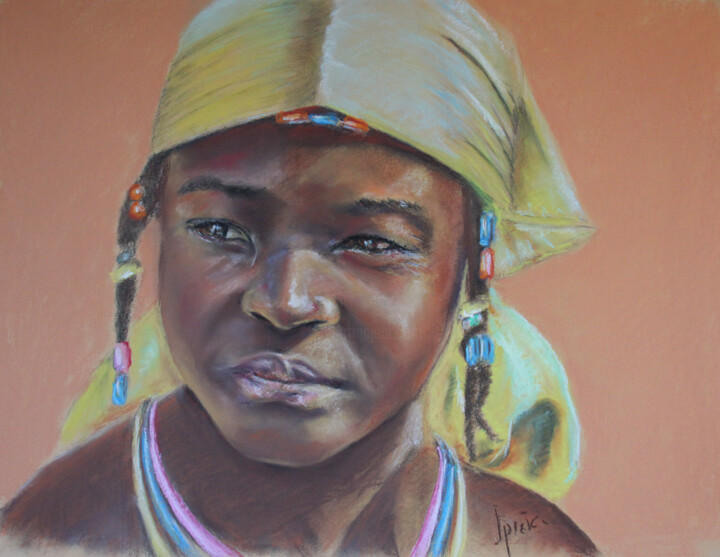 Dibujo titulada "Joven africana. Nam…" por Javier Ipiña, Obra de arte original, Pastel