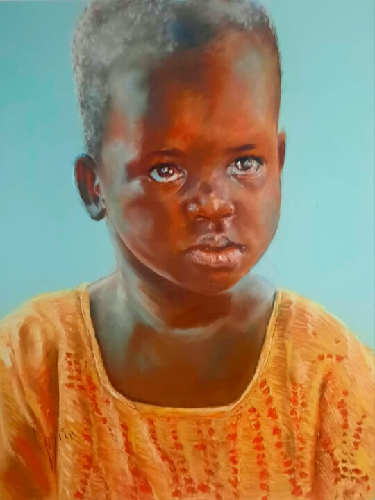 Dibujo titulada "Niña kenyata del je…" por Javier Ipiña, Obra de arte original, Pastel