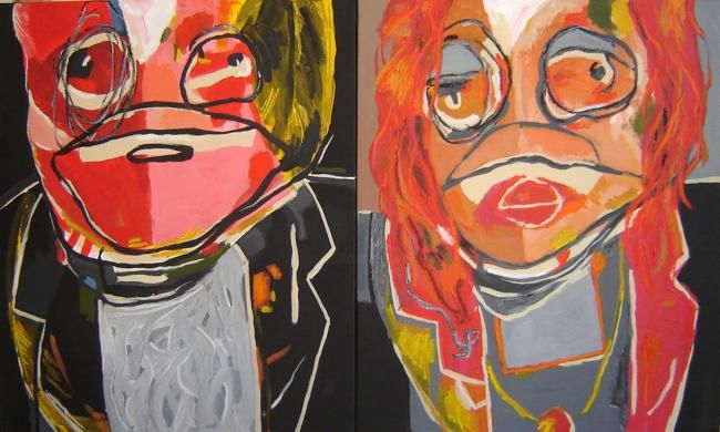 Painting titled "Ms and Mr TRAPO in…" by Javiersanchez, Original Artwork, Oil