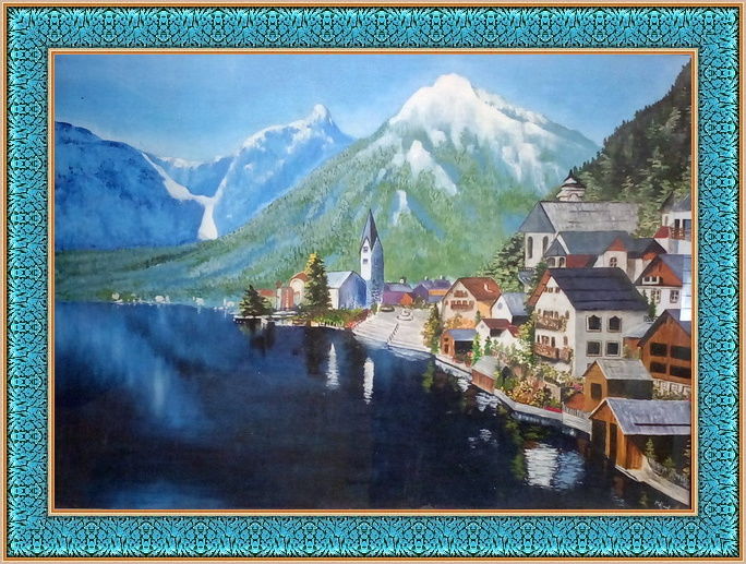 Painting titled "An Austrian Laketown" by Murad Jawed, Original Artwork, Oil