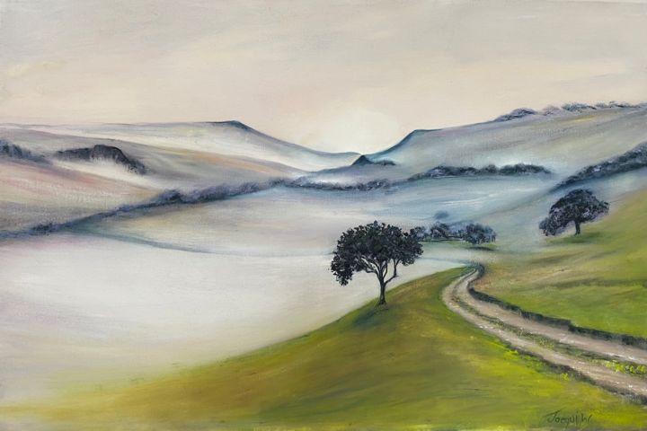 Painting titled "Misty morning" by Jacqueline Wilkinson, Original Artwork, Oil