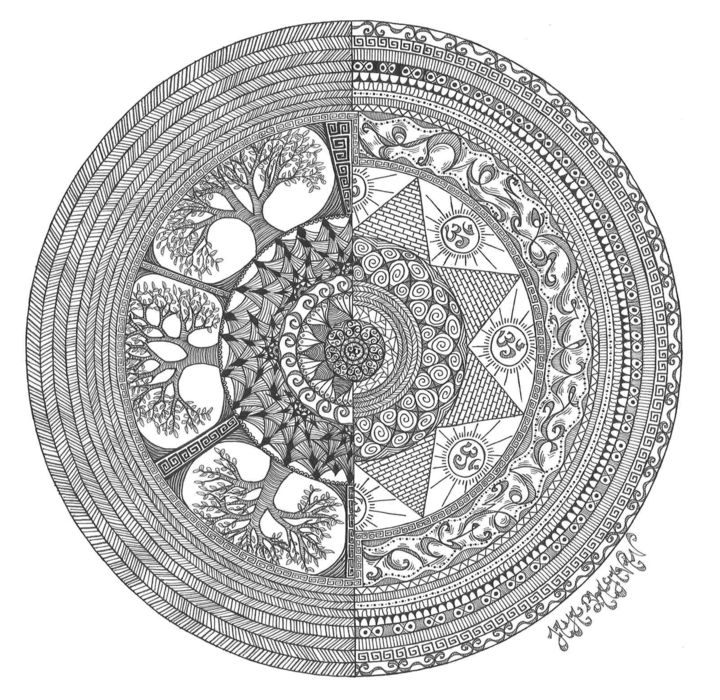 Dessin intitulée "Mandala Sametha" par Jaya Bhagavan, Œuvre d'art originale, Encre