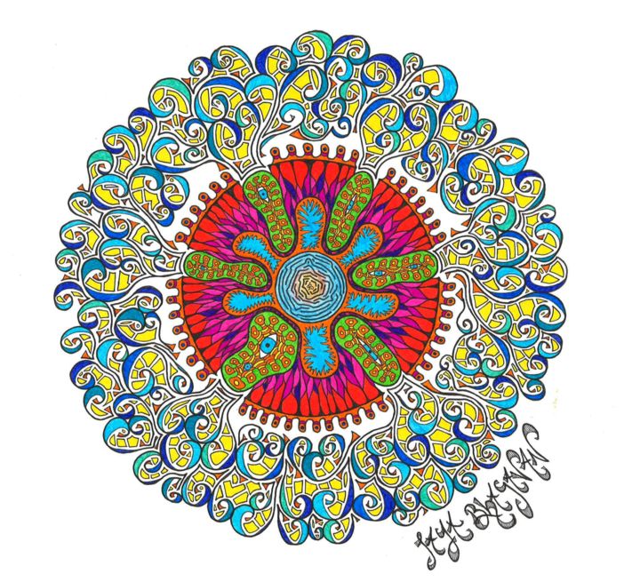 Dessin intitulée "Plankton Mandala" par Jaya Bhagavan, Œuvre d'art originale, Encre