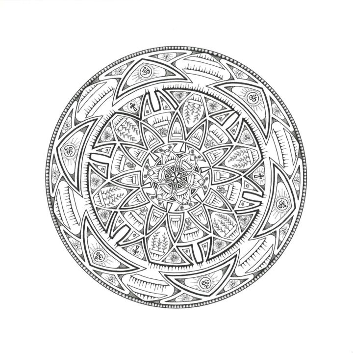 Drawing titled "Crystal Mandala" by Jaya Bhagavan, Original Artwork, Ink