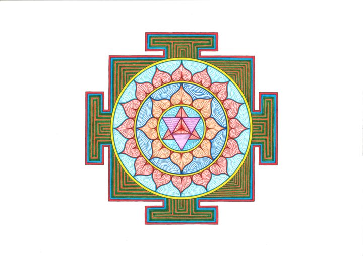 Drawing titled "Merkaba Yantra" by Jaya Bhagavan, Original Artwork, Ink