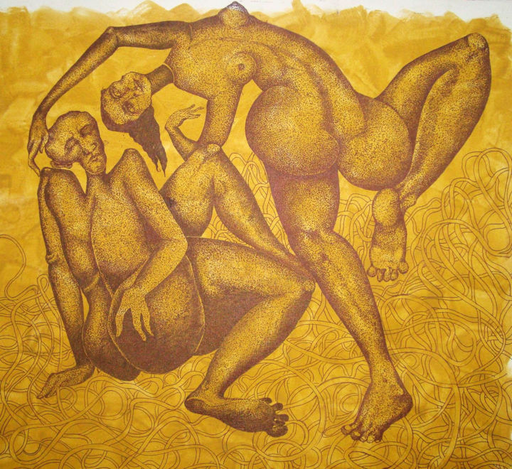 Printmaking titled "A Man and a Woman" by Jayanth Kumar, Original Artwork, Lithography