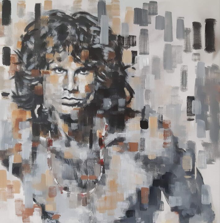 Schilderij getiteld "Jim Morrison" door Jayenneart, Origineel Kunstwerk, Acryl Gemonteerd op Frame voor houten brancard