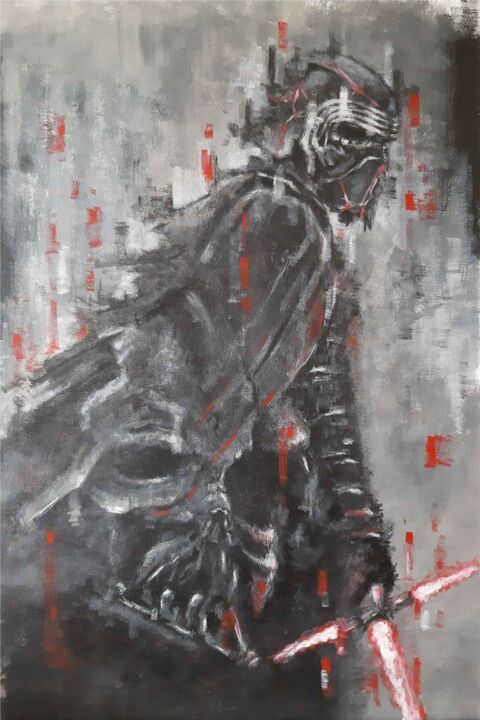 Painting titled "Kylo Ren, Star Wars…" by Jayenneart, Original Artwork, Acrylic Mounted on Wood Stretcher frame