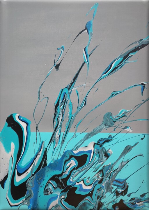 Painting titled "Blue energy" by Jaykay, Original Artwork, Acrylic Mounted on Wood Stretcher frame