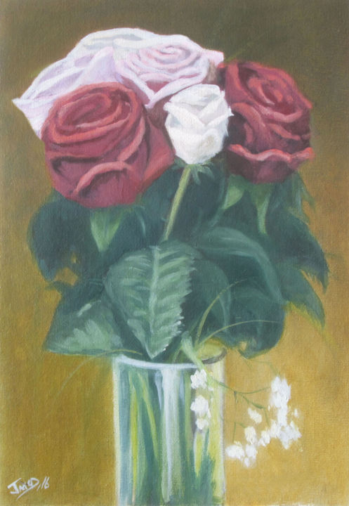 Painting titled "Still Life 1 ~ Pink…" by Jmcd Art, Original Art, Oil