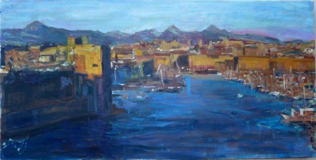 Peinture intitulée "port de Marseille" par Martine Juskowiak, Œuvre d'art originale