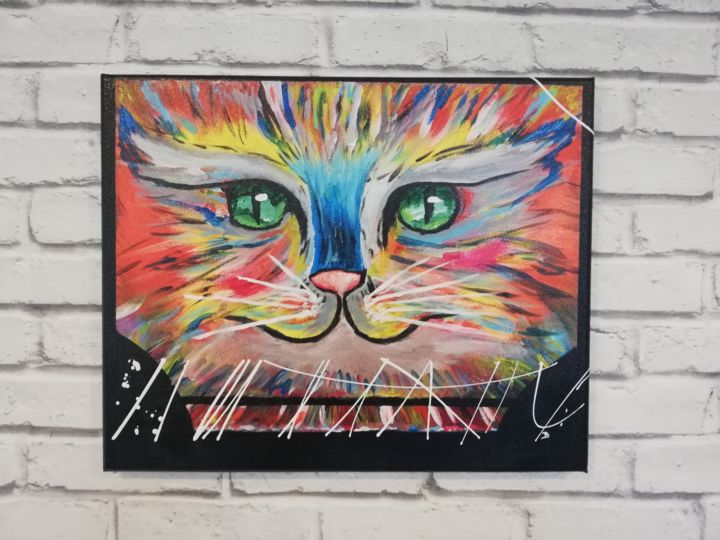 Painting titled "Chat" by Jérôme Brunel, Original Artwork, Acrylic