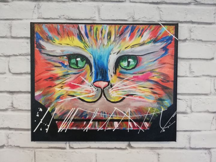 Peinture intitulée "Chat" par Jérôme Brunel, Œuvre d'art originale, Acrylique