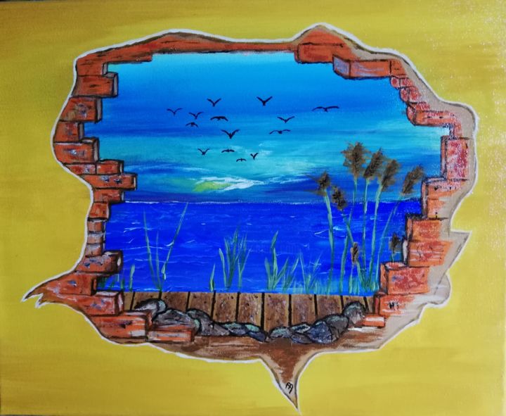 Painting titled "Vue mer" by Jérôme Brunel, Original Artwork, Acrylic