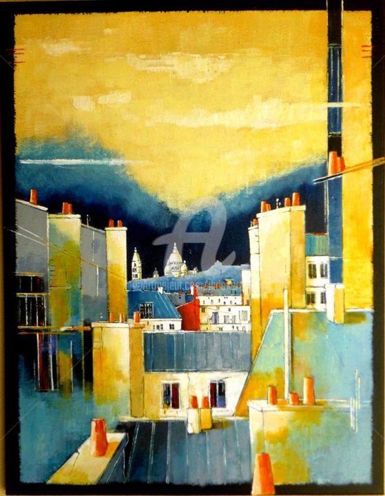 Pittura intitolato "Les toits de Paris I" da James Burgevin, Opera d'arte originale