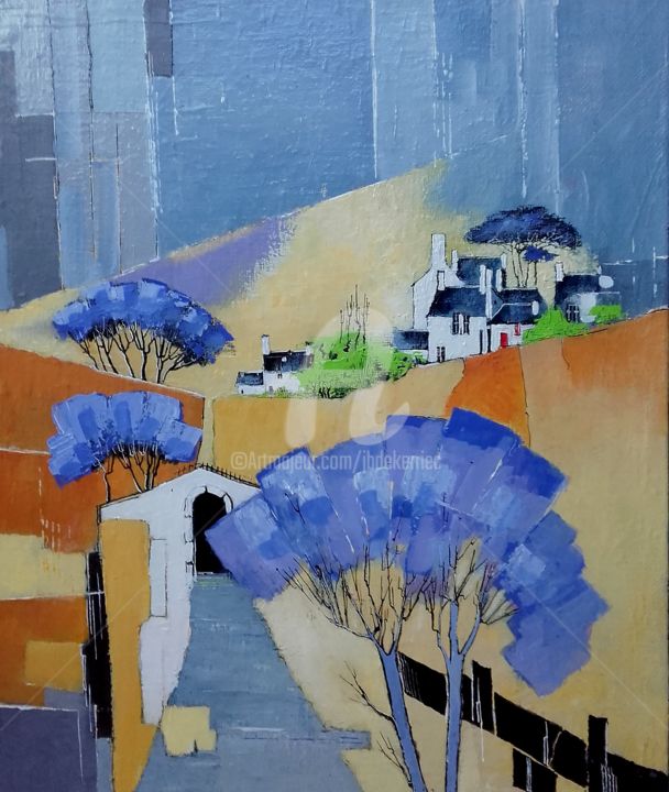 Painting titled "Le vieux pont" by James Burgevin, Original Artwork, Acrylic