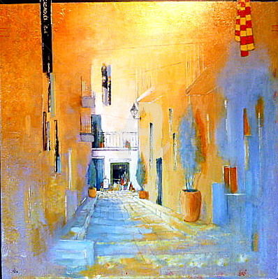 Peinture intitulée "Cadaqués: ruelle" par James Burgevin, Œuvre d'art originale, Acrylique