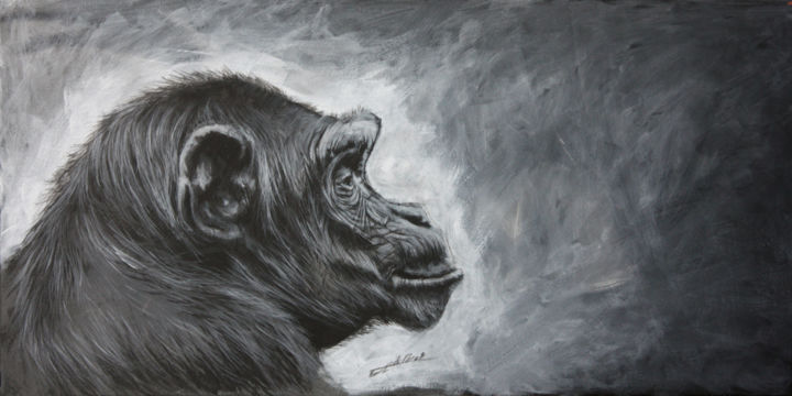 Peinture intitulée "Singe de Porfil" par Jean-Baptiste De Poret, Œuvre d'art originale, Acrylique