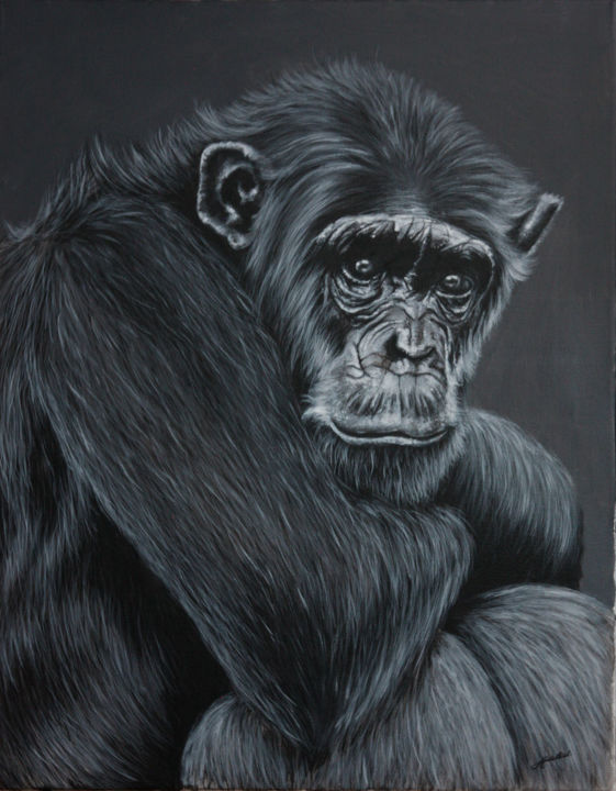 Peinture intitulée "Singe Songeur" par Jean-Baptiste De Poret, Œuvre d'art originale, Acrylique