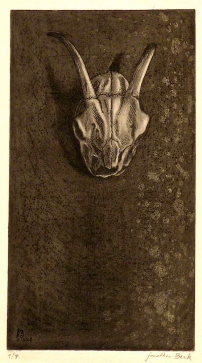 Printmaking titled "Goat Skull" by Jonathan Beck, Original Artwork, Etching