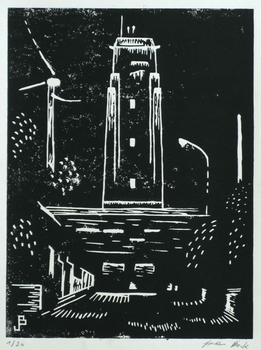 Printmaking titled "A Tower" by Jonathan Beck, Original Artwork, Etching
