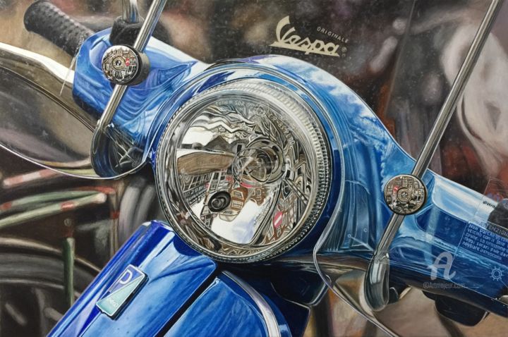 Painting titled "Vespa" by João Bello (JBello Studio), Original Artwork, Acrylic Mounted on Other rigid panel