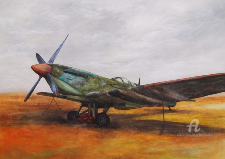 Painting titled "Vintage Plane II" by João Bello (JBello Studio), Original Artwork, Watercolor