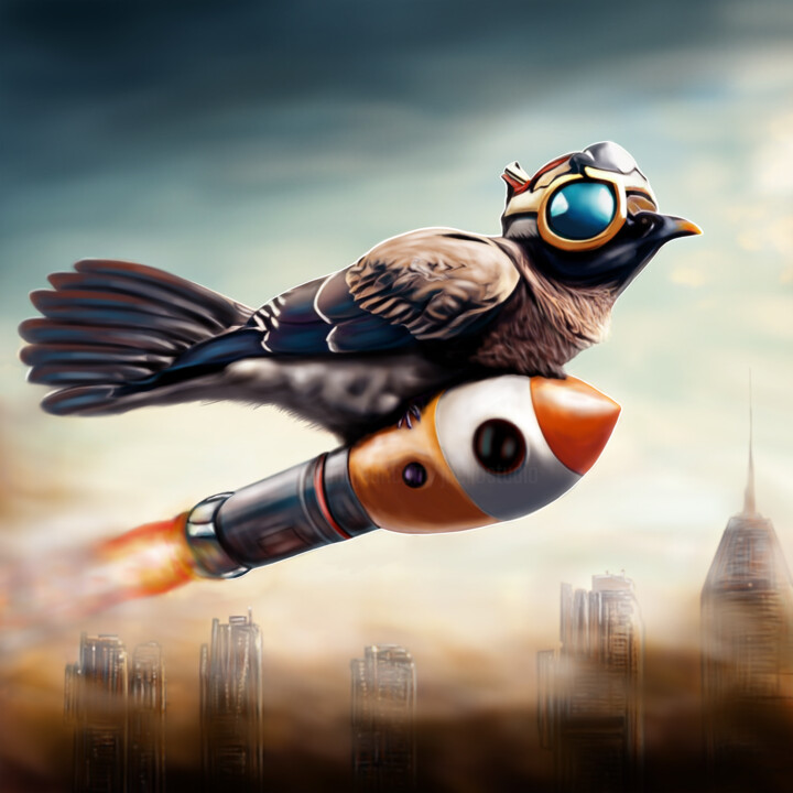 Digital Arts titled "Rocket Bird" by João Bello (JBello Studio), Original Artwork, Digital Painting