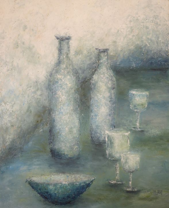Pittura intitolato "pots-verts-v2-17.jpg" da Jeannine Bernardon, Opera d'arte originale, Olio