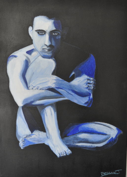 Malerei mit dem Titel "Bleu/Noir" von Jonathan Besson, Original-Kunstwerk, Acryl Auf Keilrahmen aus Holz montiert