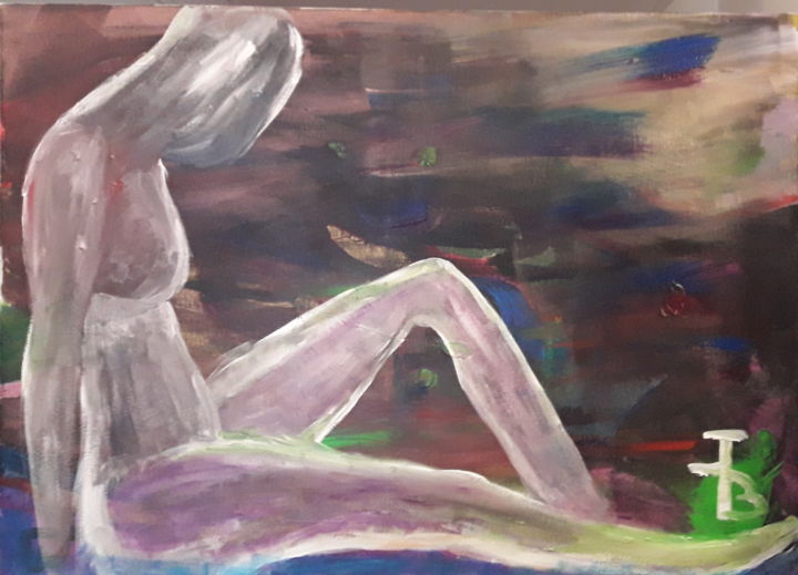 제목이 "La femme et l'eau"인 미술작품 Jonathan Besson로, 원작, 아크릴 나무 들것 프레임에 장착됨