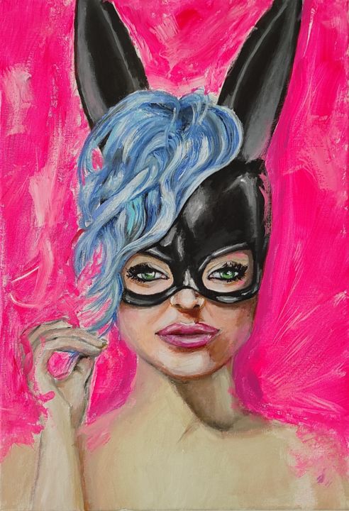 Painting titled "Bunnie" by Jonathan Besson, Original Artwork, Acrylic Mounted on Wood Stretcher frame