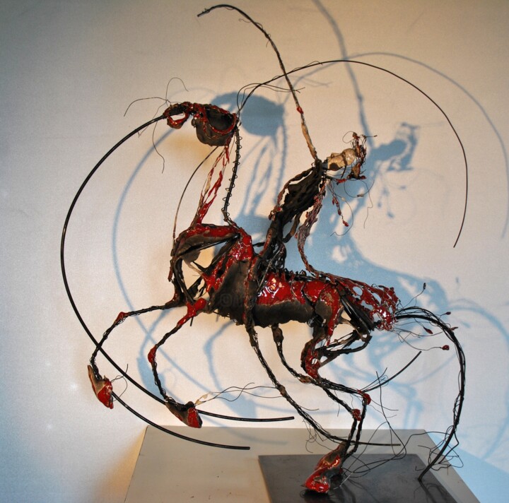 Scultura intitolato "Lancier rouge" da Jean-Christophe Bridoux, Opera d'arte originale, Ceramica