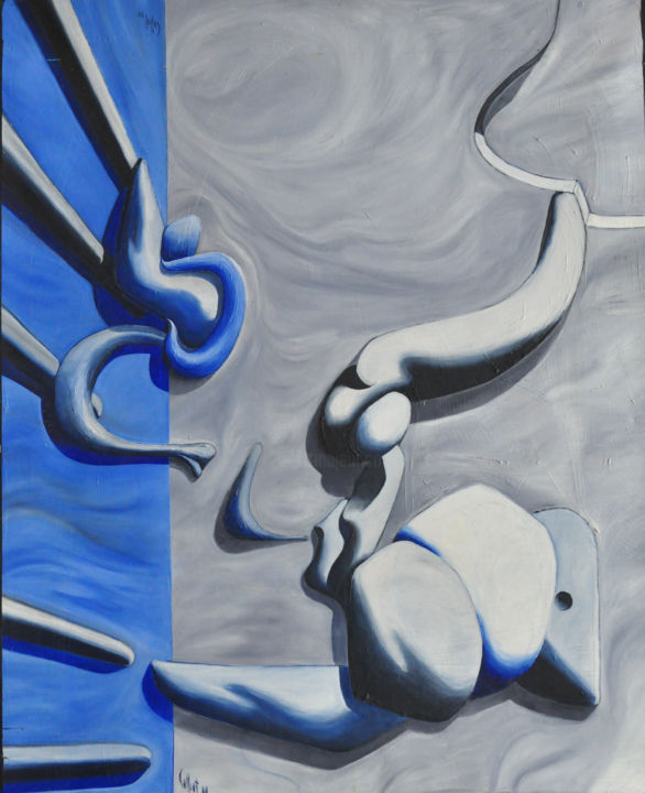 Painting titled "Bleu et Gris Abs" by Jc Colliot, Original Artwork, Oil
