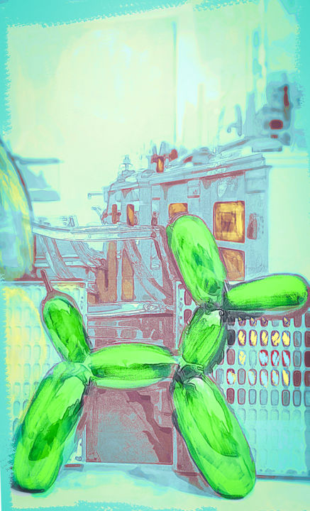 Photographie intitulée "Chien gonflé vert" par Jean-Christophe Mandelli, Œuvre d'art originale, Light Painting