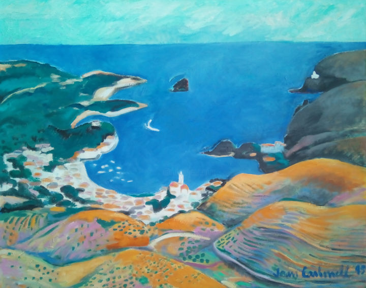 Peinture intitulée "Vista de Cadaqués" par Joan Carbonell, Œuvre d'art originale, Huile