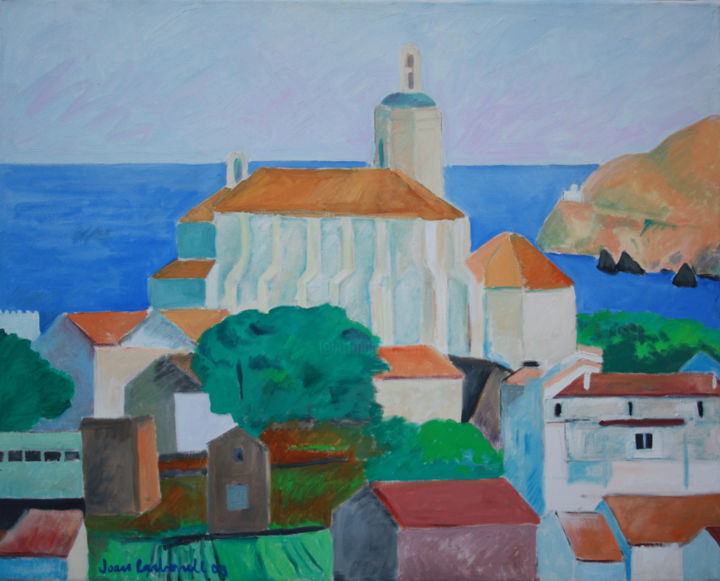 Peinture intitulée "Cadaqués l'esglesia" par Joan Carbonell, Œuvre d'art originale, Huile