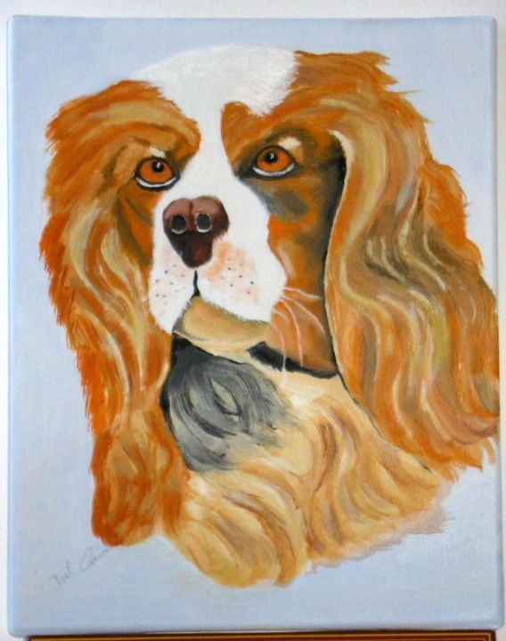 Painting titled "chien" by Joël Cariou, Original Artwork, Oil