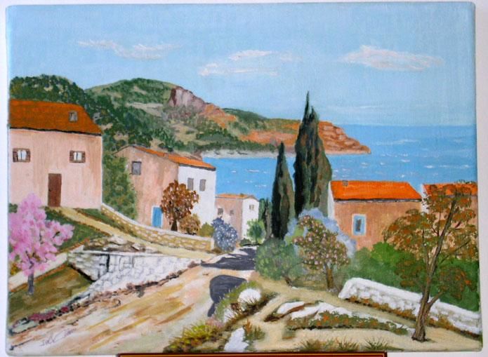 Ζωγραφική με τίτλο "village" από Joël Cariou, Αυθεντικά έργα τέχνης