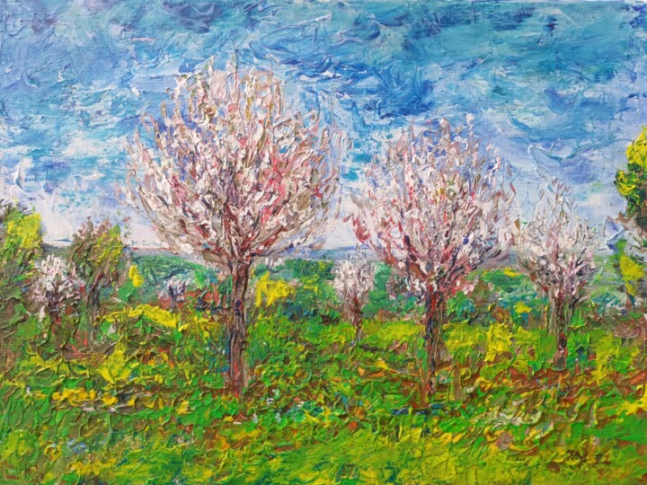 Pintura intitulada "Almond trees near B…" por José A Cavaco, Obras de arte originais, Acrílico