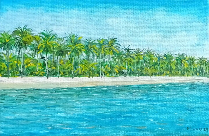 Pintura intitulada "tropical beach at M…" por José A Cavaco, Obras de arte originais, Óleo