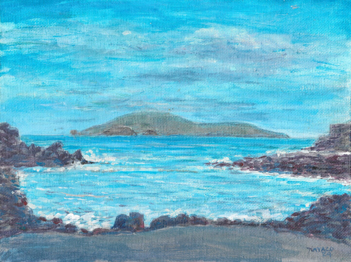 Painting titled "Ilha do Faial View…" by José A Cavaco, Original Artwork, Acrylic Mounted on Cardboard