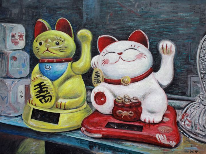 Painting titled "Chinese-cats.jpg" by José A Cavaco, Original Artwork, Oil