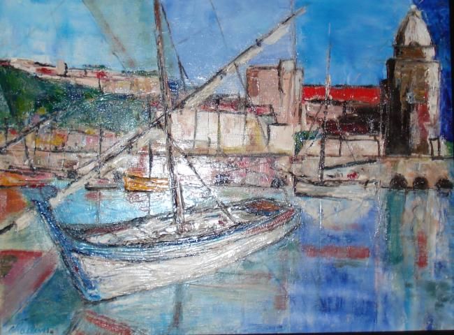 Painting titled "Collioure-Le port" by Jean-Claude Chatain, Original Artwork