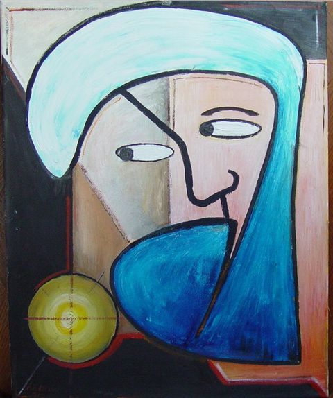 Schilderij getiteld "Joseph" door Jean-Claude Chatain, Origineel Kunstwerk, Olie Gemonteerd op Frame voor houten brancard