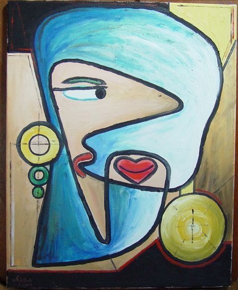 Painting titled "Marie" by Jean-Claude Chatain, Original Artwork, Oil Mounted on Wood Stretcher frame