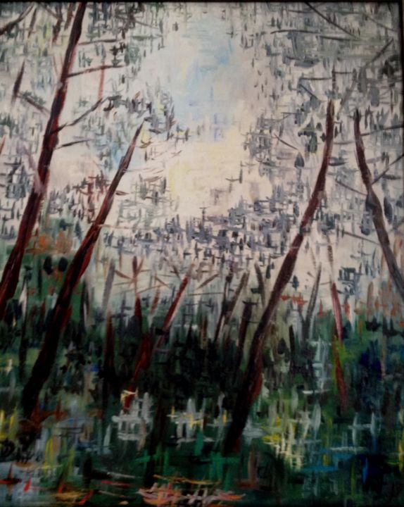 Peinture intitulée "les pins" par Jean Charles Coffin, Œuvre d'art originale, Huile
