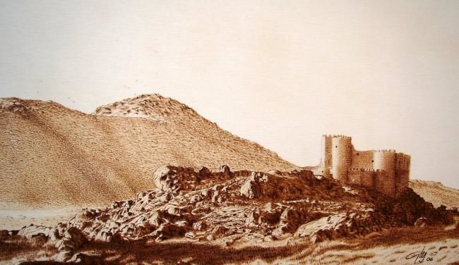Castillo de Manqueospese (Ávila) - Artcraft, 50x32 cm ©2006 by Juan Carlos Gonzalez -
grabado madera pirograbado pyrography woodburning brandmalerei pyrogravure pirografia