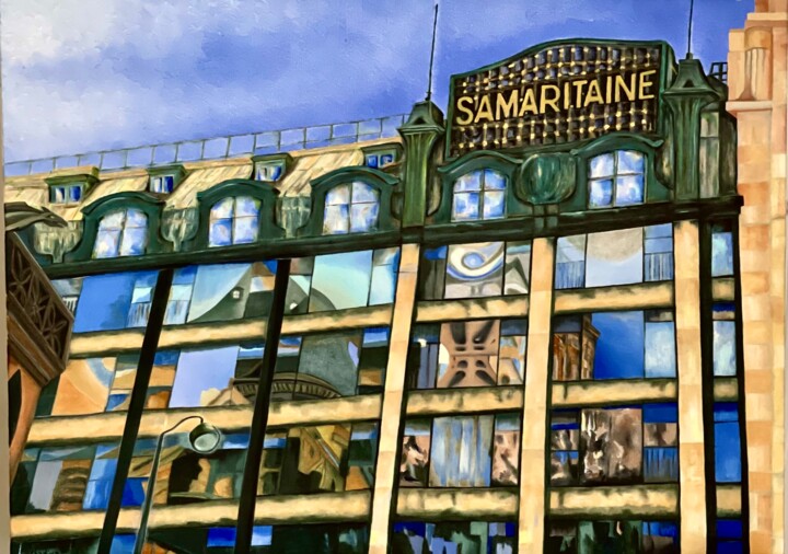 Schilderij getiteld "Samaritaine" door Jchadima, Origineel Kunstwerk, Olie Gemonteerd op Frame voor houten brancard