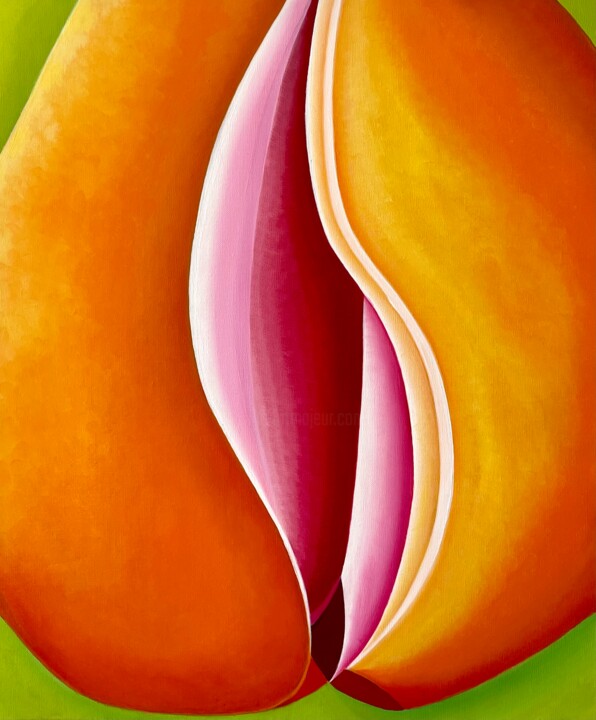 Painting titled "Palisade Peach" by Jchadima, Original Artwork, Oil Mounted on Wood Stretcher frame